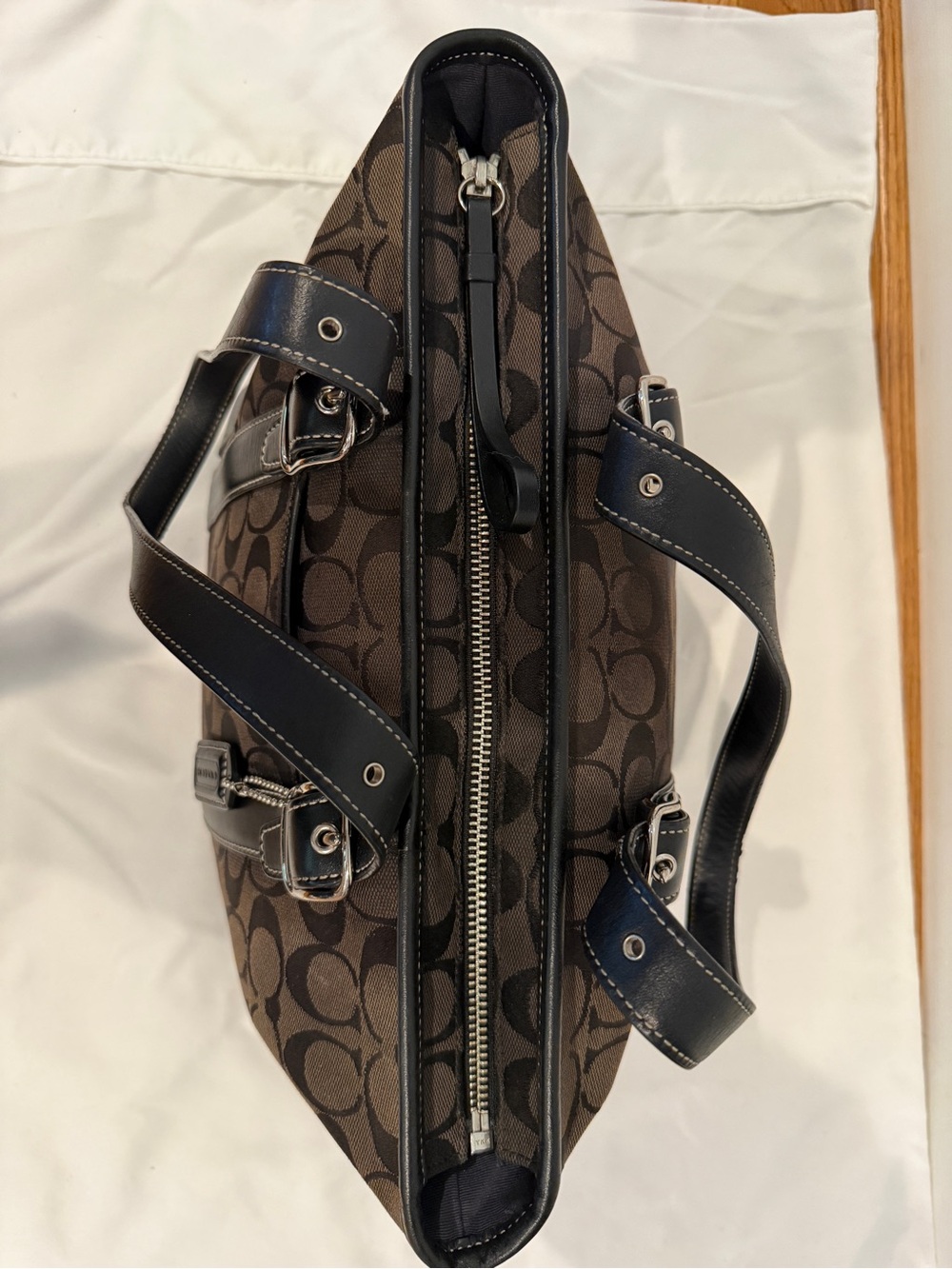 Coach Signature Canvas Buckle Tote in Dark Brown, Black, Y2K era bag - Picture 4 of 15
